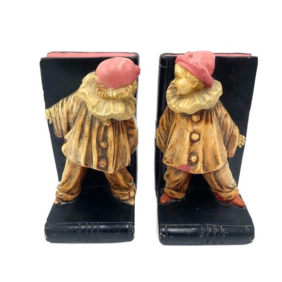MARBOLEX Danesi PIERROT Clown Bookends Chalkware Plaster Art Deco CANADA Vtg - Picture 4 of 16